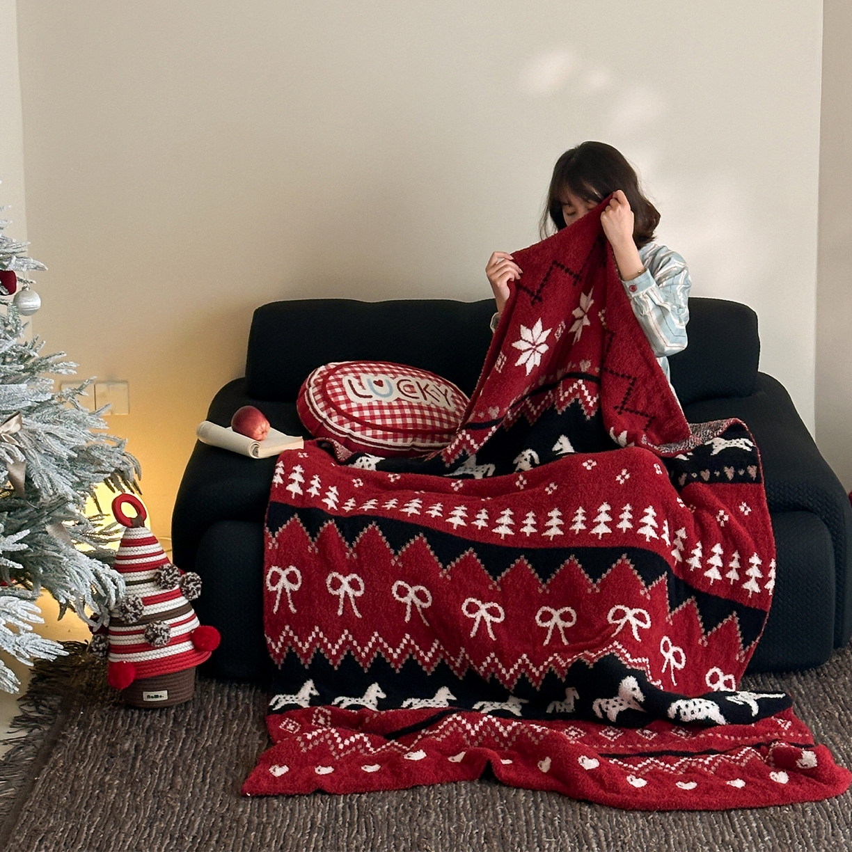 RYB红黄兰 2026新款设计师原创多功能针织半边绒毛毯午休毯盖毯加厚毯子 费尔岛小马