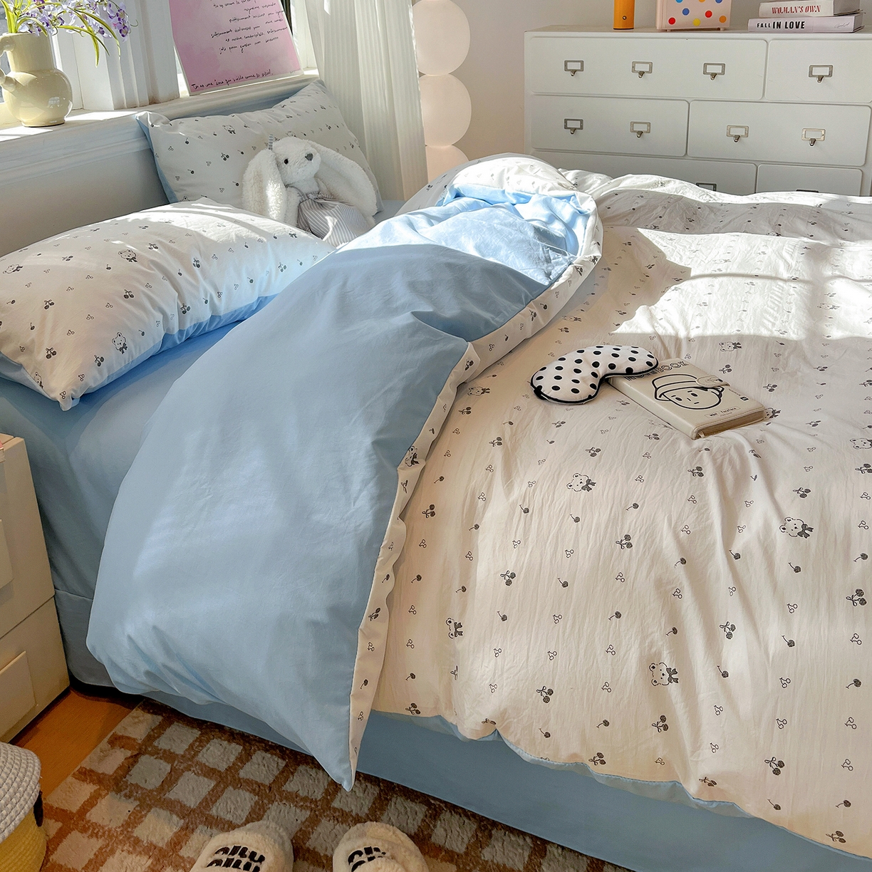 91家纺网 家纺一手货源 找家纺 梵克保罗 2026新款A类古法水洗仿棉云感纱四件套 樱桃熊