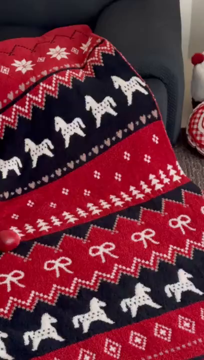 91家纺网 家纺一手货源 找家纺 RYB红黄兰 2026新款设计师原创多功能针织半边绒毛毯午休毯盖毯加厚毯子 费尔岛小马