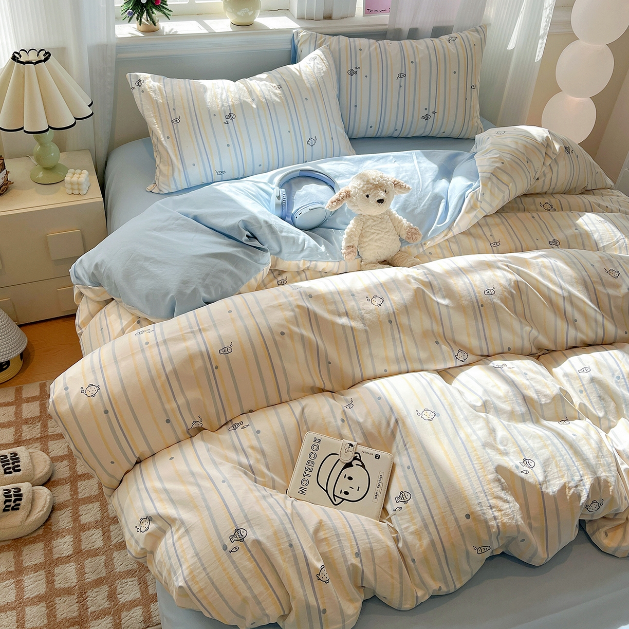 91家纺网 家纺一手货源 找家纺 梵克保罗 2026新款A类古法水洗仿棉云感纱四件套 鱼多多