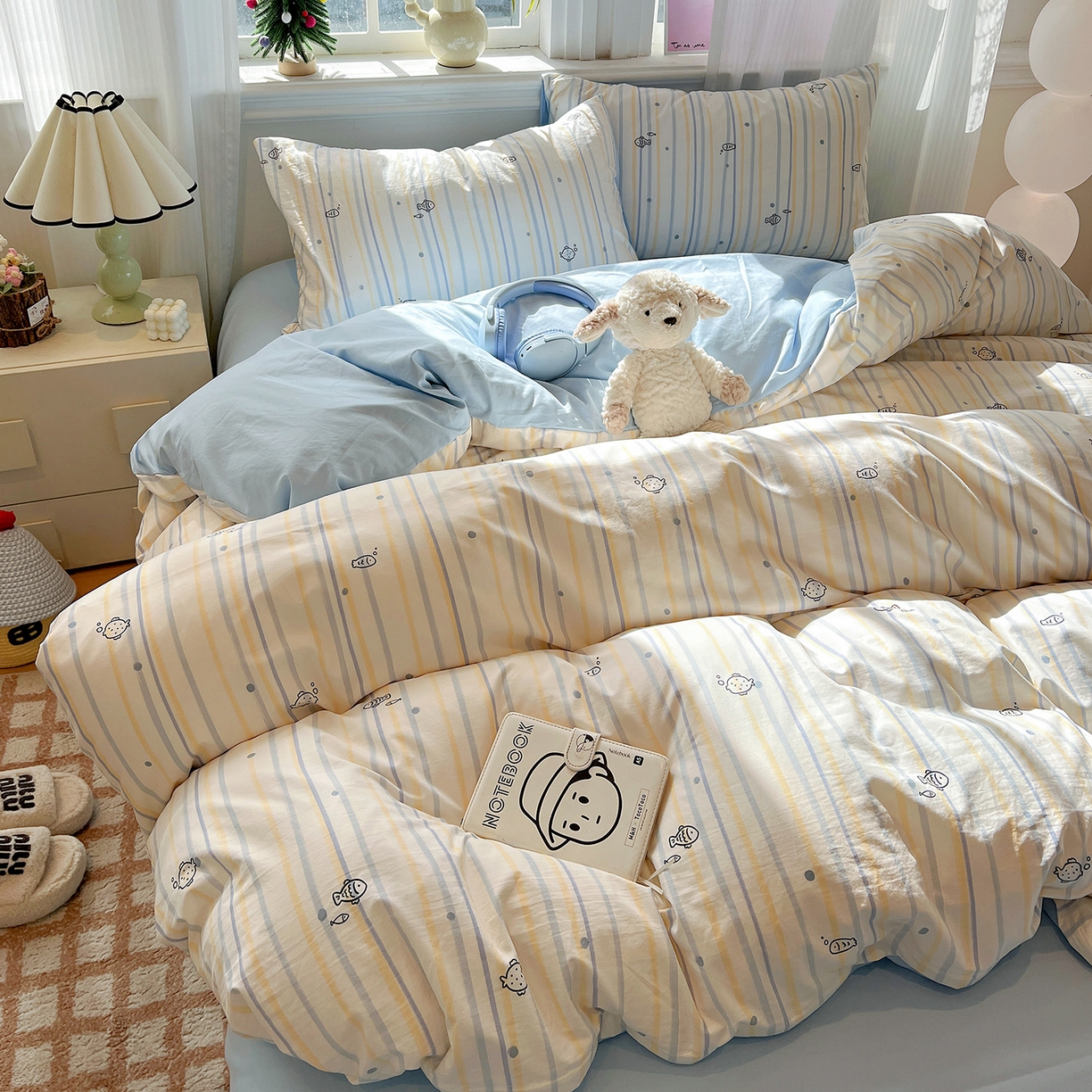 91家纺网 家纺一手货源 找家纺 梵克保罗 2026新款A类古法水洗仿棉云感纱四件套 鱼多多