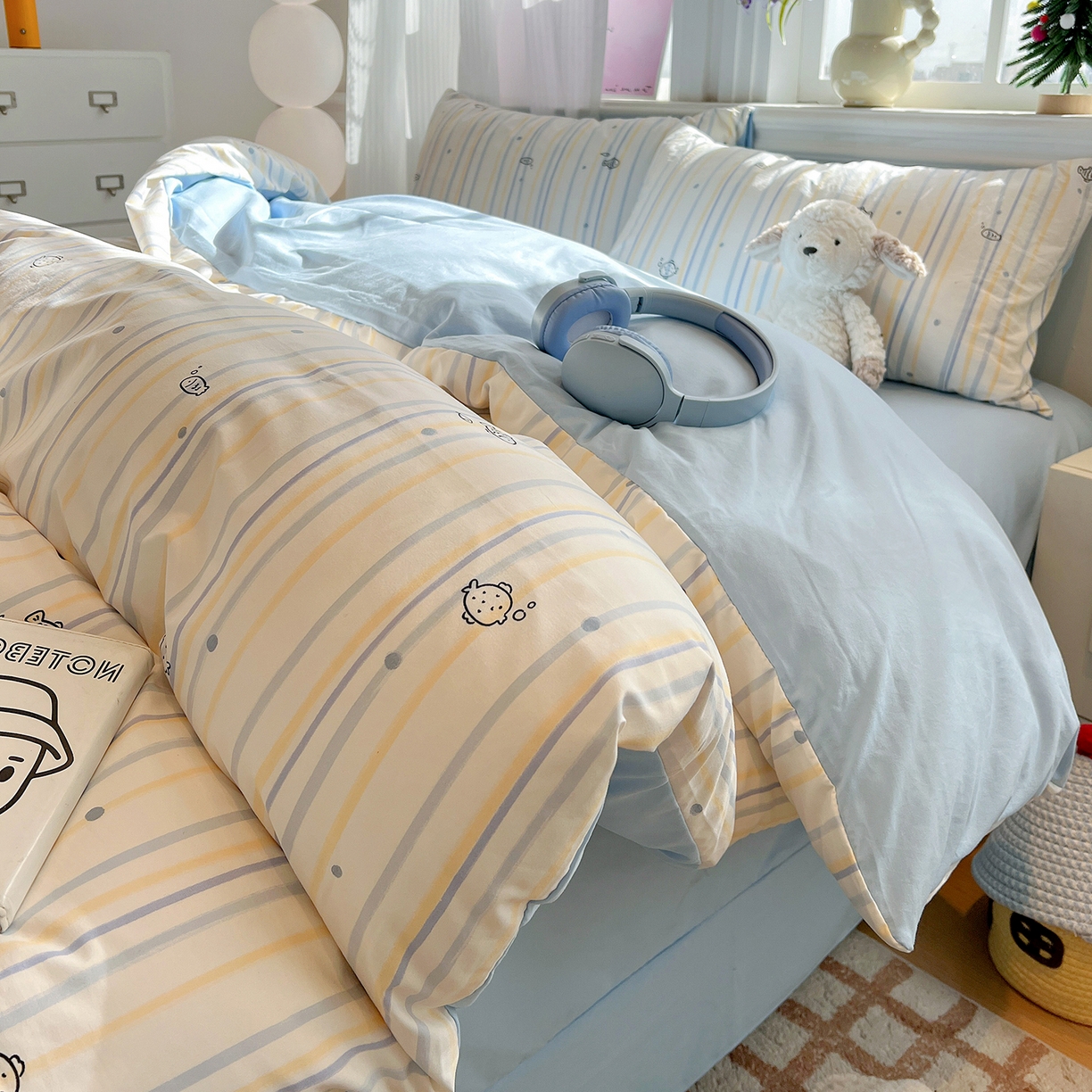 91家纺网 家纺一手货源 找家纺 梵克保罗 2026新款A类古法水洗仿棉云感纱四件套 鱼多多