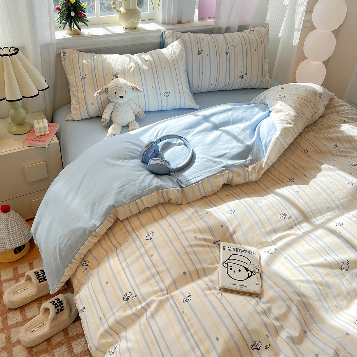 91家纺网 家纺一手货源 找家纺 梵克保罗 2026新款A类古法水洗仿棉云感纱四件套 鱼多多