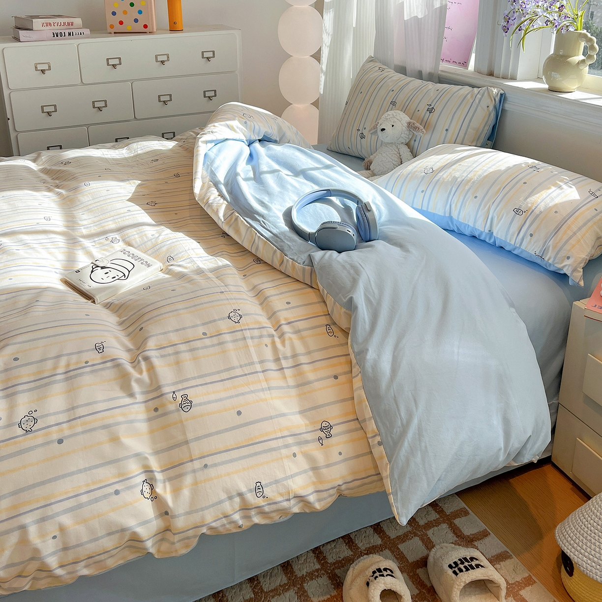 91家纺网 家纺一手货源 找家纺 梵克保罗 2026新款A类古法水洗仿棉云感纱四件套 鱼多多