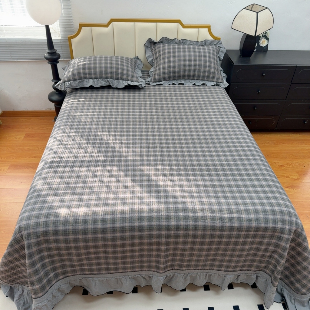 91家纺网 家纺一手货源 找家纺 暖居 2026年新款全棉色织水洗棉高温砂洗床盖三件套四件套 幻夜