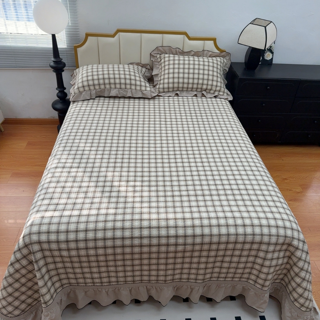 91家纺网 家纺一手货源 找家纺 暖居 2026年新款全棉色织水洗棉高温砂洗床盖三件套四件套 简溪