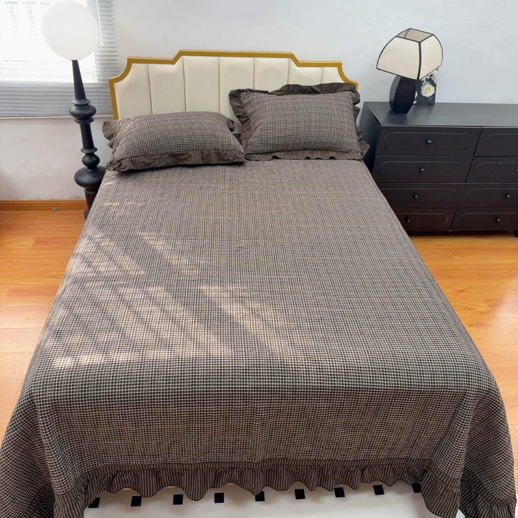 91家纺网 家纺一手货源 找家纺 （总）暖居 2026年新款全棉色织水洗棉高温砂洗床盖三件套四件套