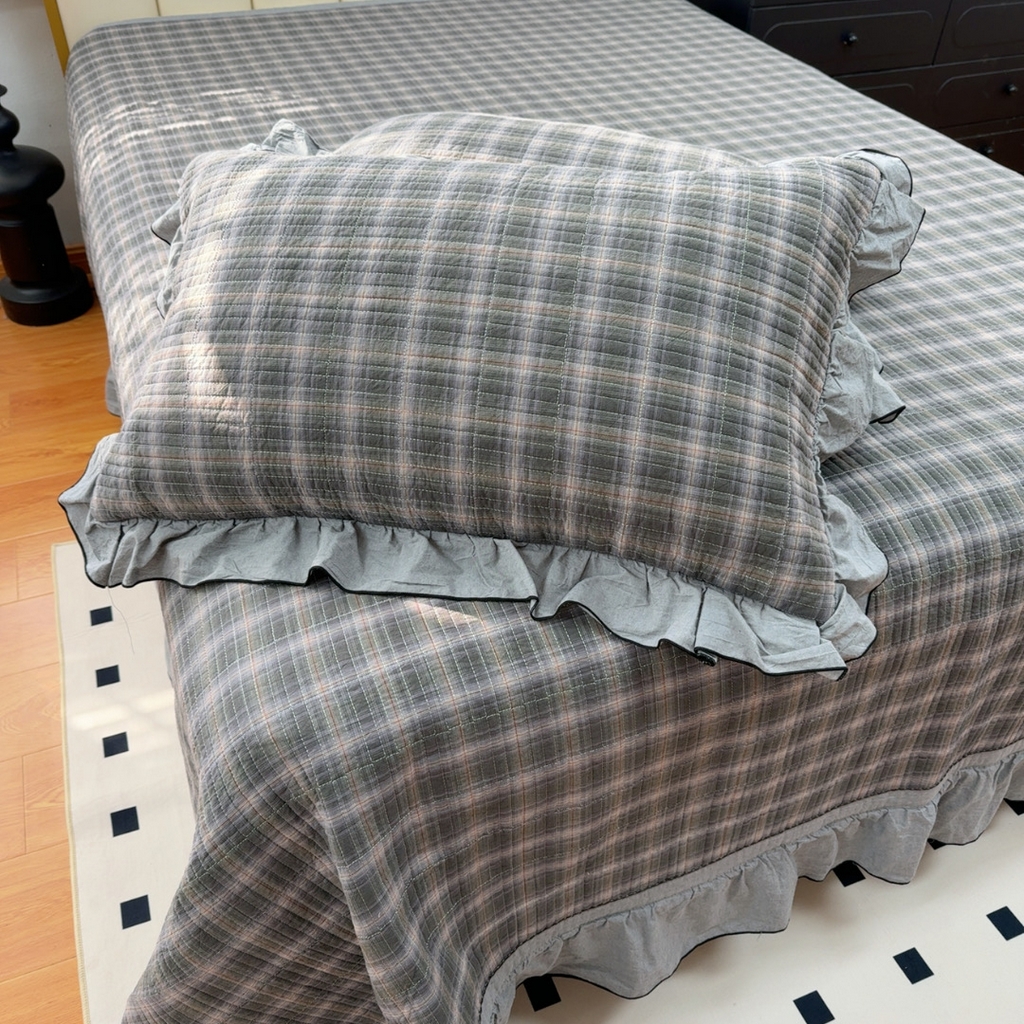 91家纺网 家纺一手货源 找家纺 暖居 2026年新款全棉色织水洗棉高温砂洗床盖三件套四件套 幻夜