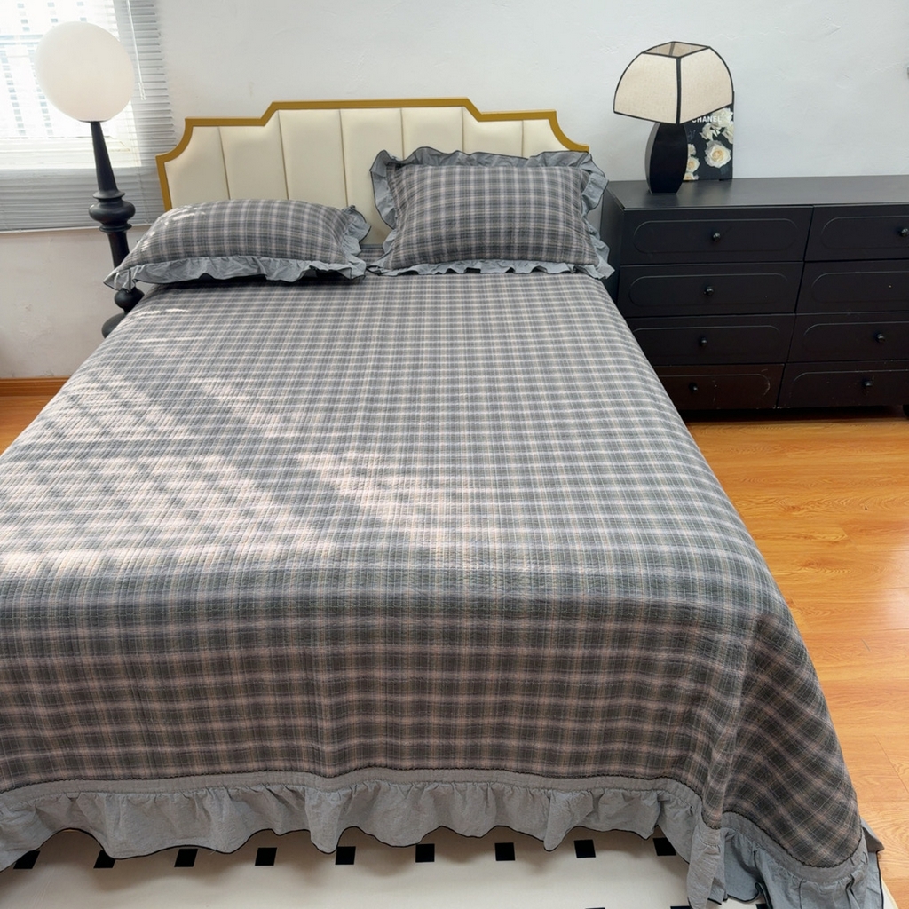 91家纺网 家纺一手货源 找家纺 暖居 2026年新款全棉色织水洗棉高温砂洗床盖三件套四件套 幻夜