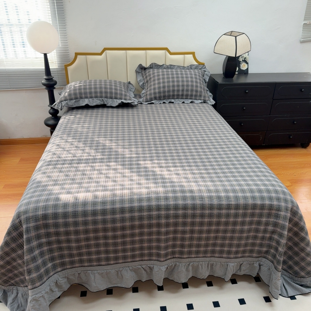 91家纺网 家纺一手货源 找家纺 暖居 2026年新款全棉色织水洗棉高温砂洗床盖三件套四件套 幻夜