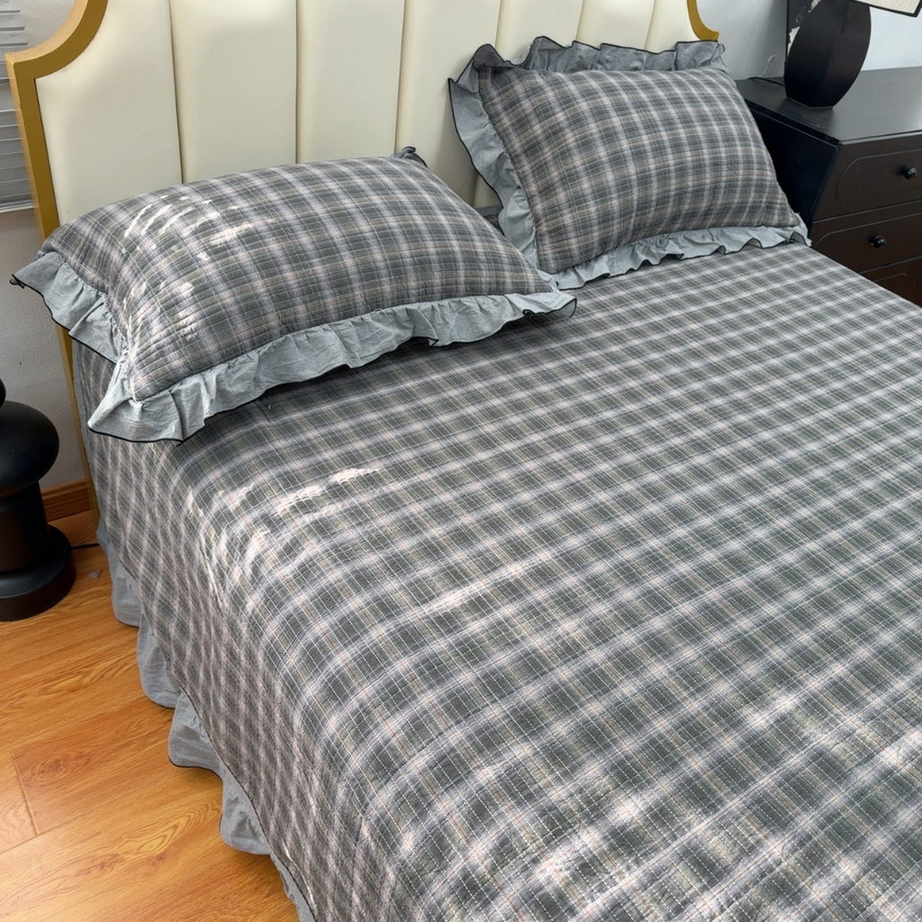 91家纺网 家纺一手货源 找家纺 暖居 2026年新款全棉色织水洗棉高温砂洗床盖三件套四件套 幻夜