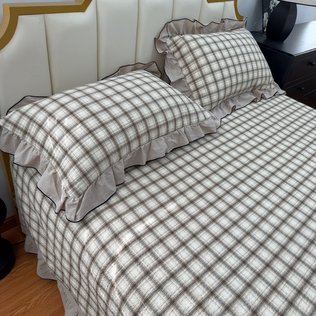 91家纺网 家纺一手货源 找家纺 暖居 2026年新款全棉色织水洗棉高温砂洗床盖三件套四件套 简溪