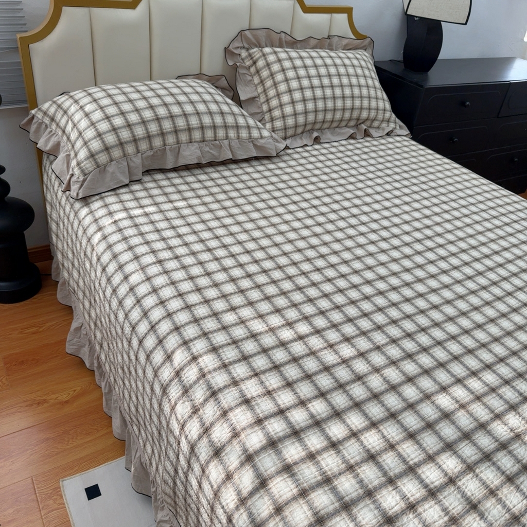 91家纺网 家纺一手货源 找家纺 暖居 2026年新款全棉色织水洗棉高温砂洗床盖三件套四件套 简溪