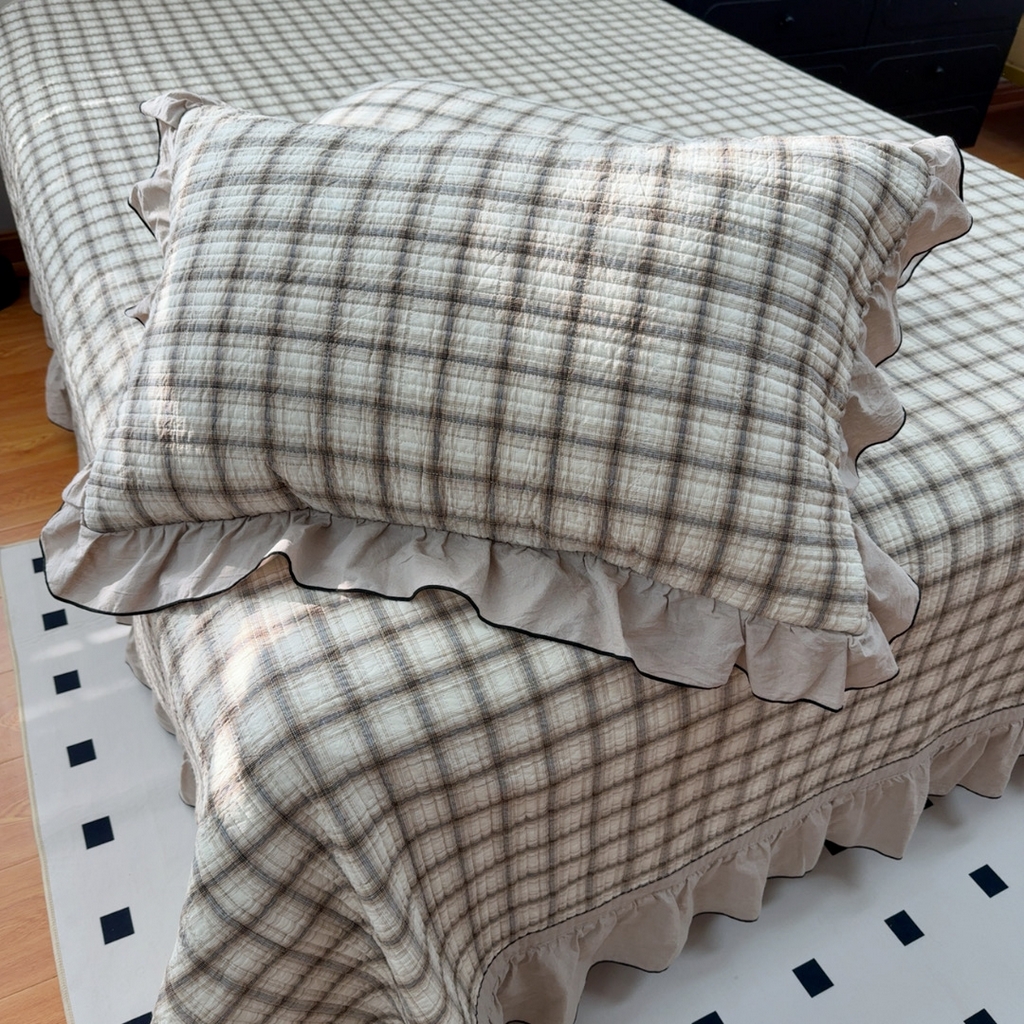 91家纺网 家纺一手货源 找家纺 暖居 2026年新款全棉色织水洗棉高温砂洗床盖三件套四件套 简溪