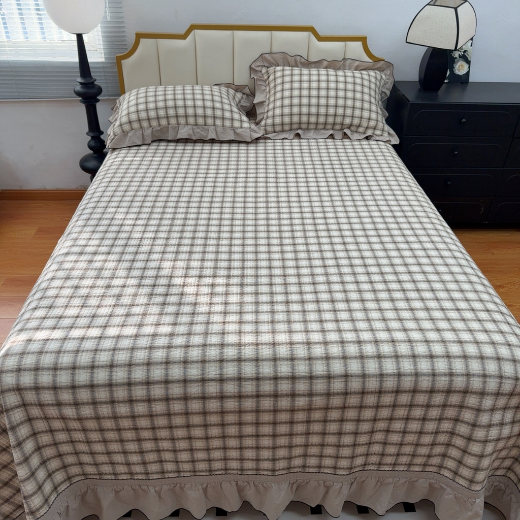 91家纺网 家纺一手货源 找家纺 暖居 2026年新款全棉色织水洗棉高温砂洗床盖三件套四件套 简溪