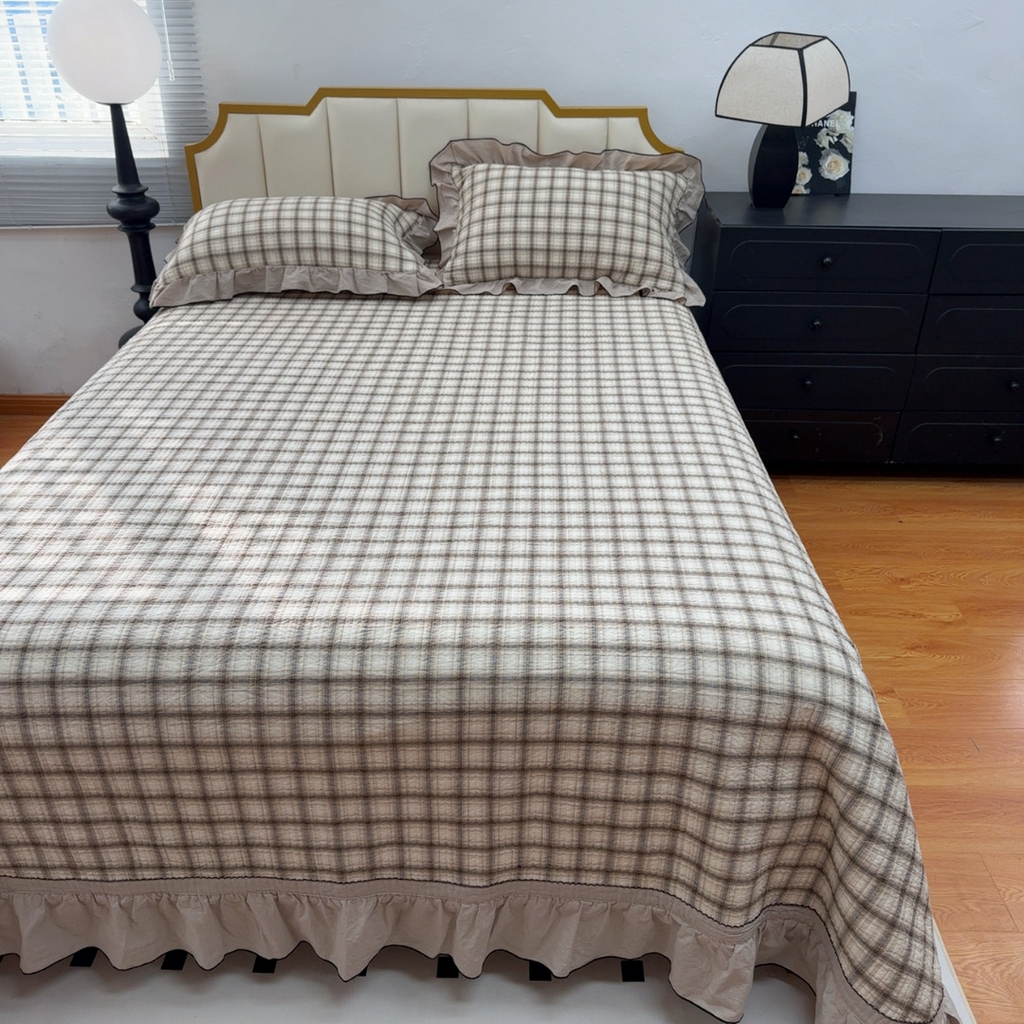 91家纺网 家纺一手货源 找家纺 暖居 2026年新款全棉色织水洗棉高温砂洗床盖三件套四件套 简溪