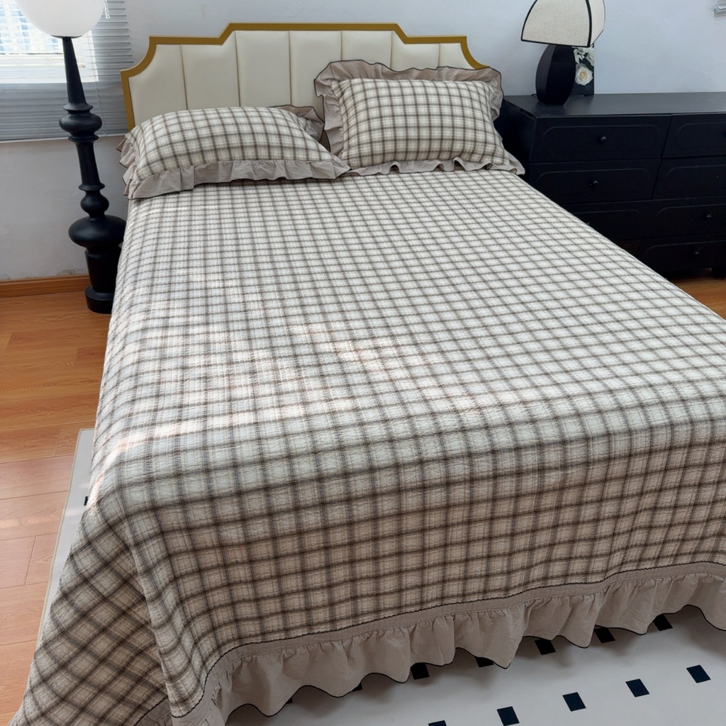 91家纺网 家纺一手货源 找家纺 暖居 2026年新款全棉色织水洗棉高温砂洗床盖三件套四件套 简溪