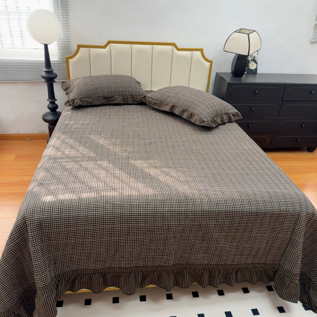 91家纺网 家纺一手货源 找家纺 暖居 2026年新款全棉色织水洗棉高温砂洗床盖三件套四件套 松野