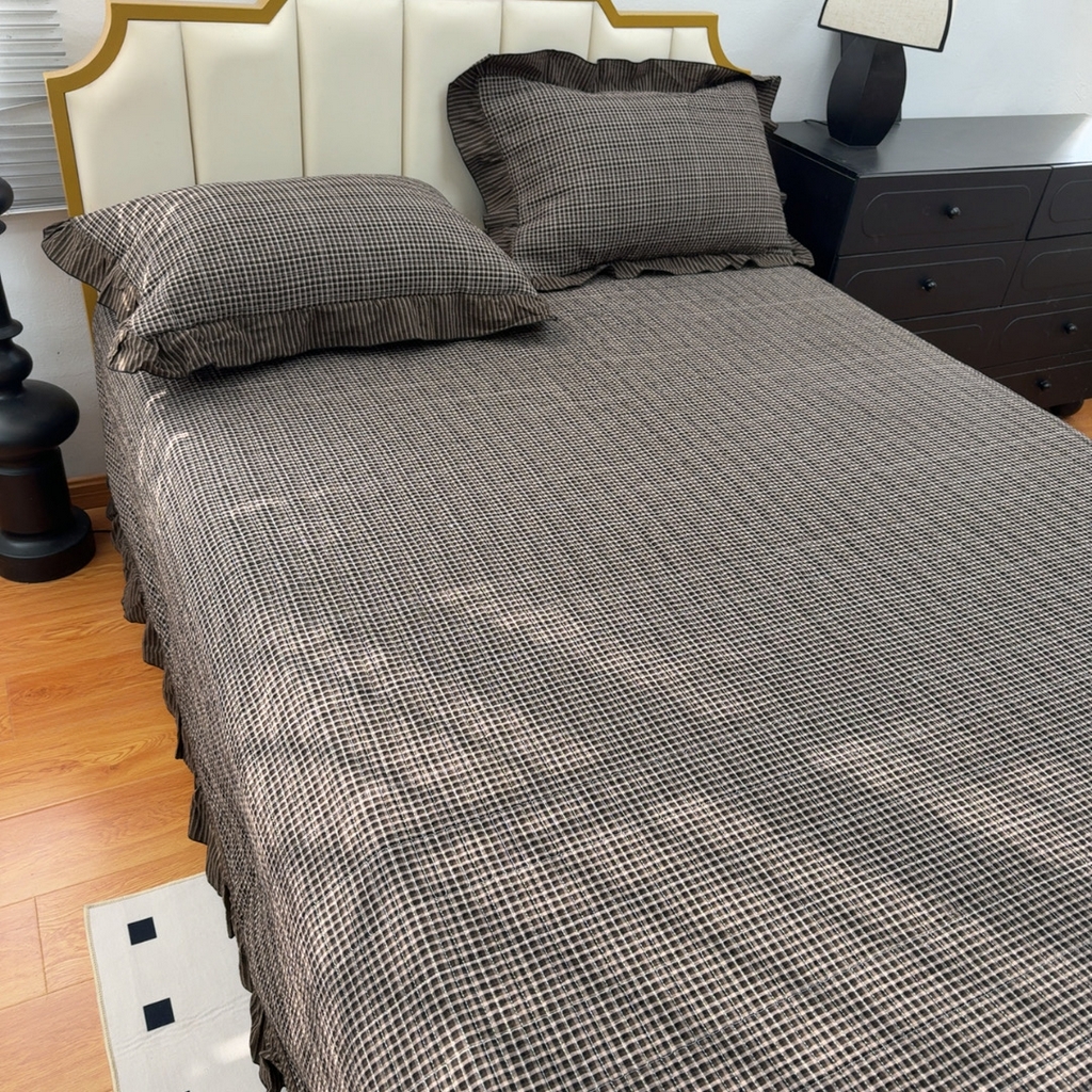 91家纺网 家纺一手货源 找家纺 暖居 2026年新款全棉色织水洗棉高温砂洗床盖三件套四件套 松野