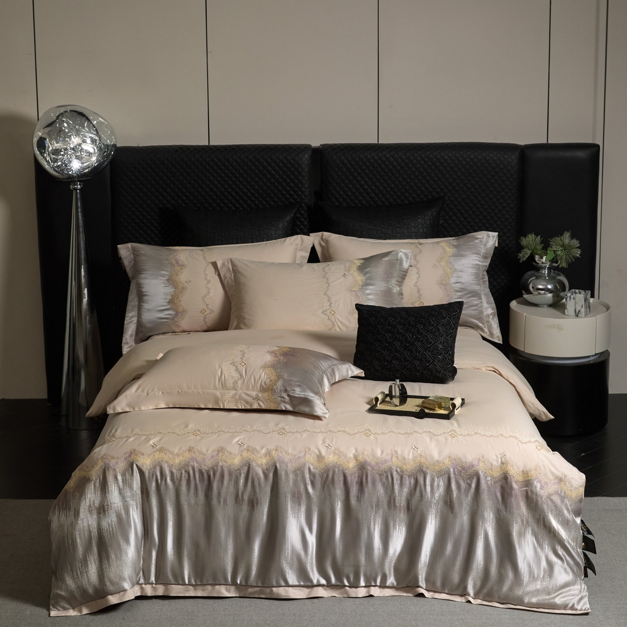 91家纺网 家纺一手货源 找家纺 鑫豪家纺 2026新款13372全棉高精密色织提花四件套-赫兹系列 赫兹-香槟