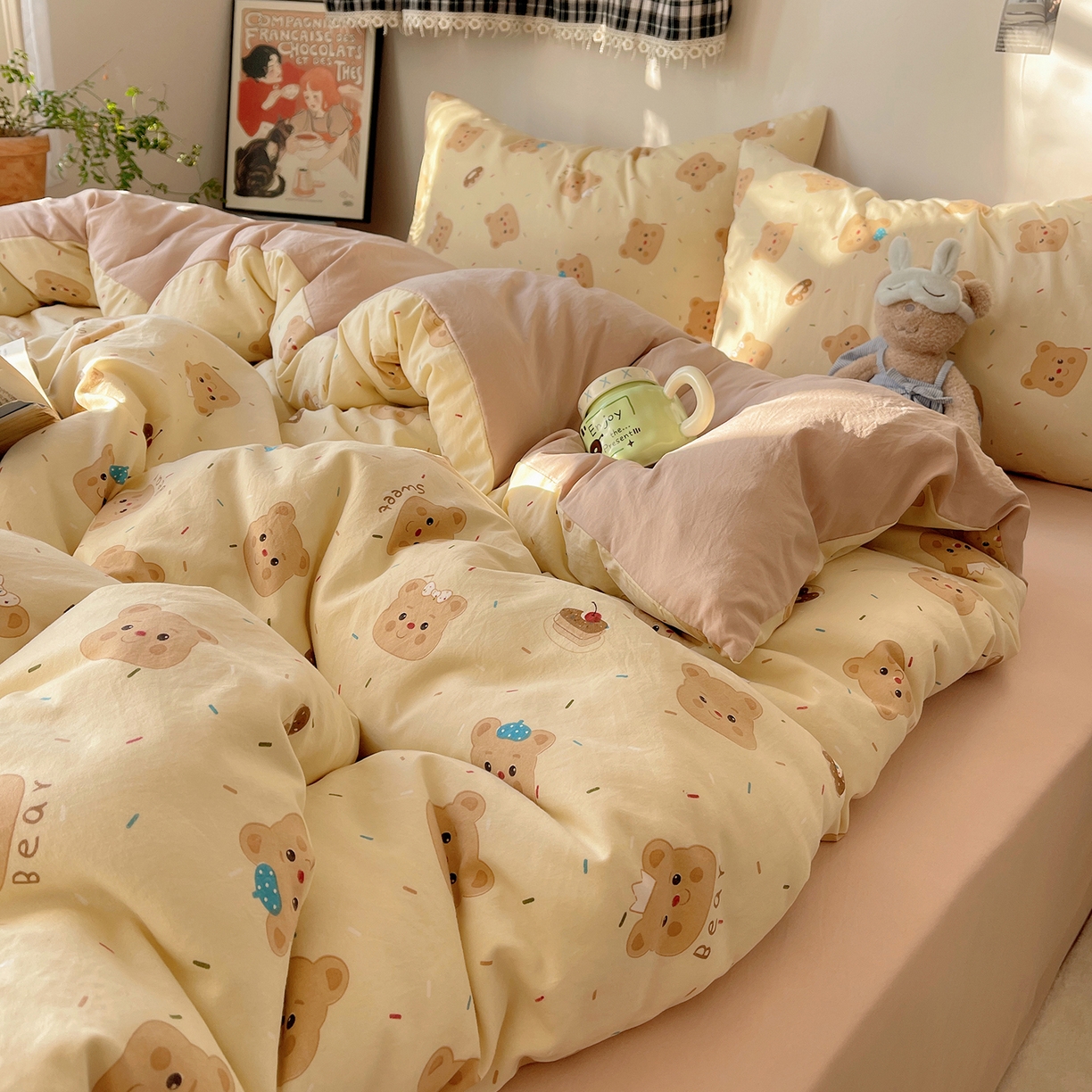 沐芷 2026 【提供买家秀】A类软糯水洗棉四件套床上宿舍三件套床单被套 黄油小熊