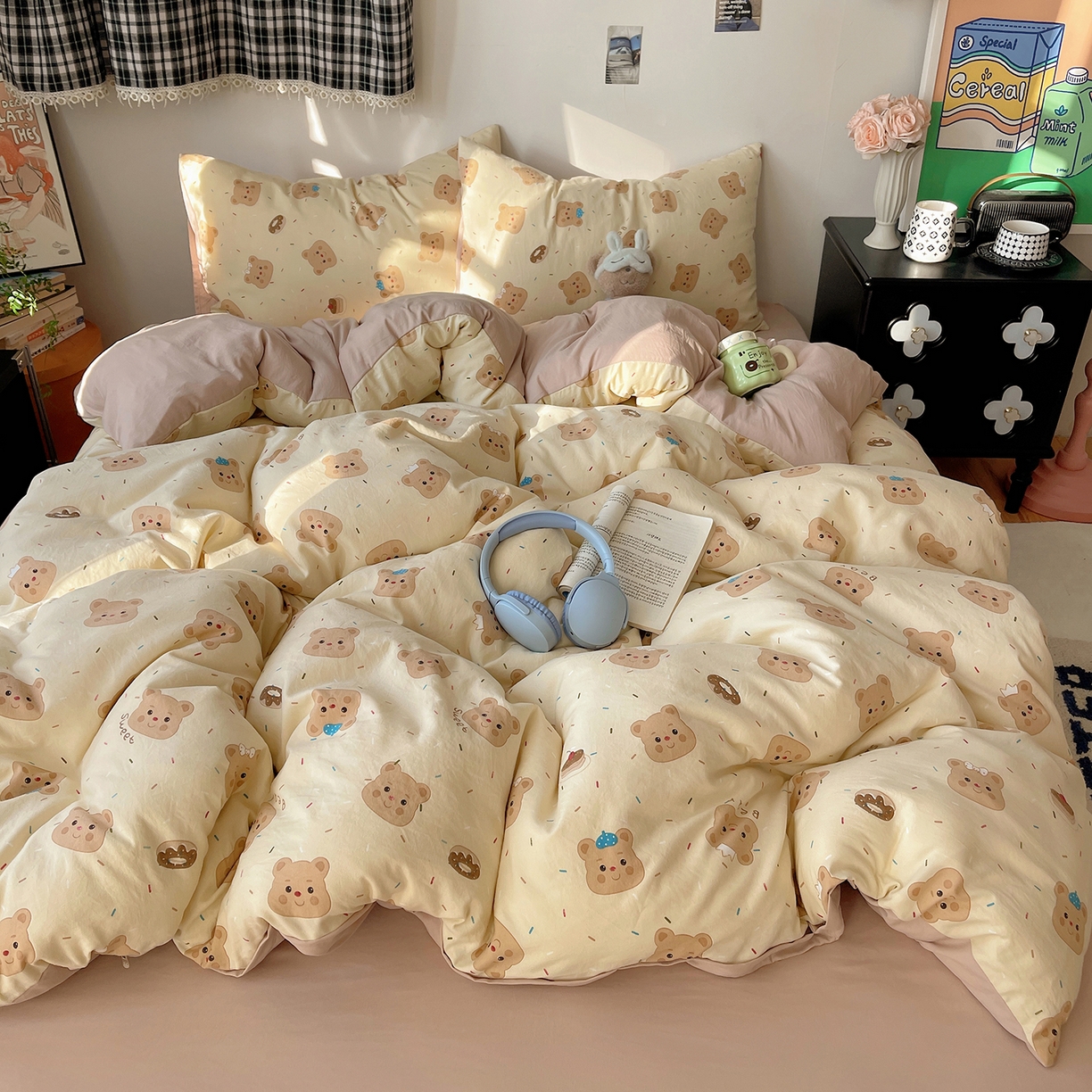 91家纺网 家纺一手货源 找家纺 沐芷 2026 【提供买家秀】A类软糯水洗棉四件套床上宿舍三件套床单被套 黄油小熊