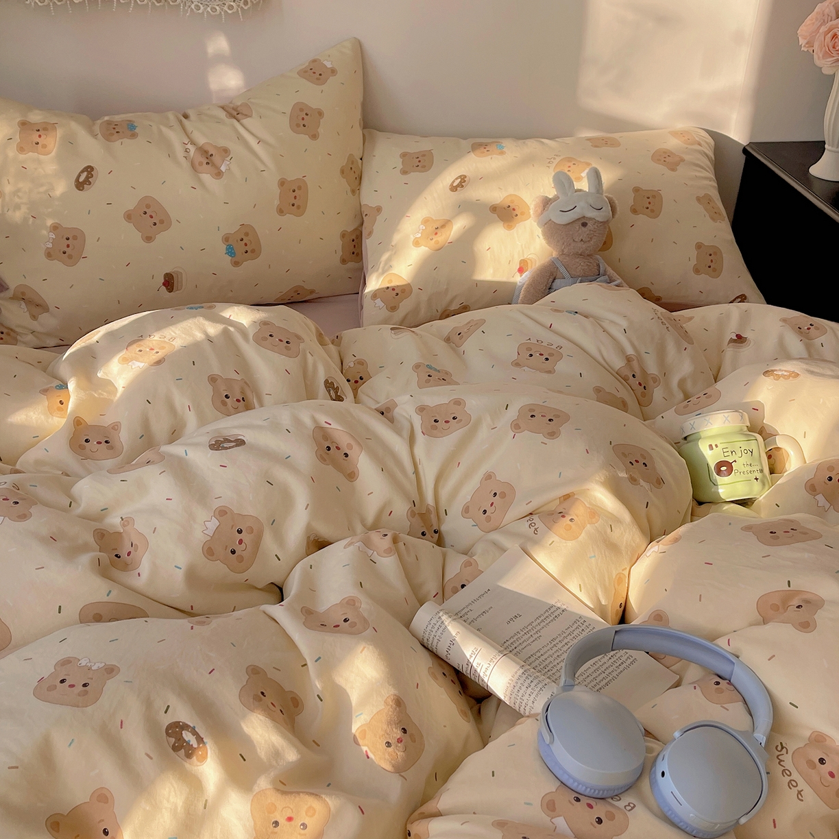 91家纺网 家纺一手货源 找家纺 沐芷 2026 【提供买家秀】A类软糯水洗棉四件套床上宿舍三件套床单被套 黄油小熊