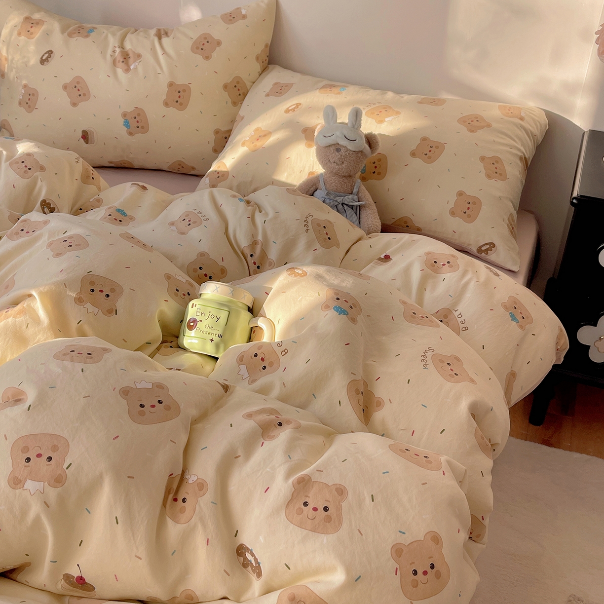 91家纺网 家纺一手货源 找家纺 沐芷 2026 【提供买家秀】A类软糯水洗棉四件套床上宿舍三件套床单被套 黄油小熊