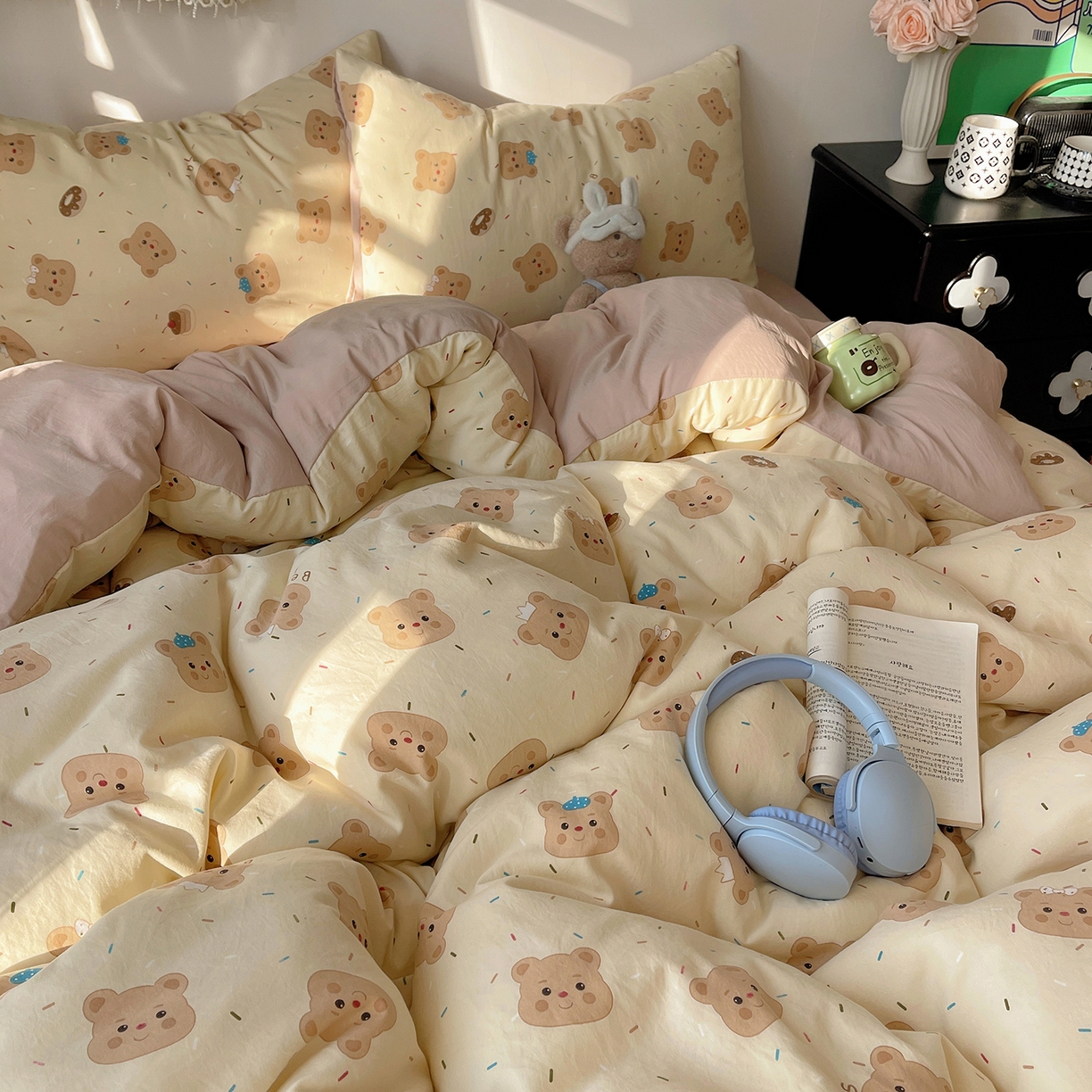 91家纺网 家纺一手货源 找家纺 沐芷 2026 【提供买家秀】A类软糯水洗棉四件套床上宿舍三件套床单被套 黄油小熊