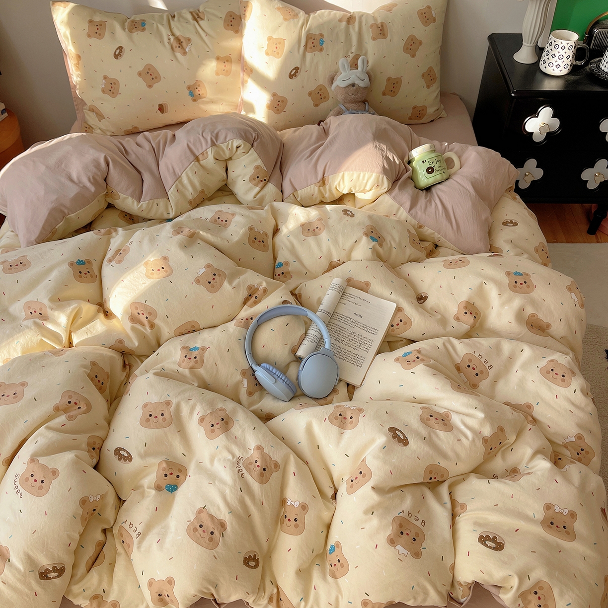 91家纺网 家纺一手货源 找家纺 沐芷 2026 【提供买家秀】A类软糯水洗棉四件套床上宿舍三件套床单被套 黄油小熊