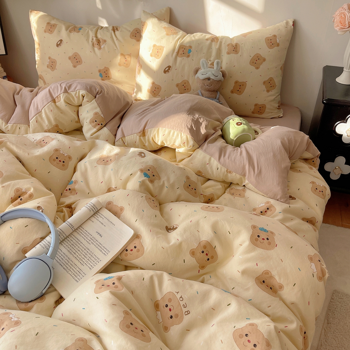 91家纺网 家纺一手货源 找家纺 沐芷 2026 【提供买家秀】A类软糯水洗棉四件套床上宿舍三件套床单被套 黄油小熊