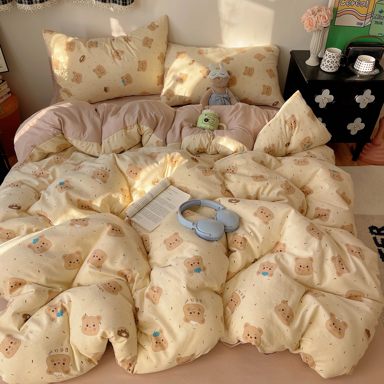 91家纺网 家纺一手货源 找家纺 沐芷 2026 【提供买家秀】A类软糯水洗棉四件套床上宿舍三件套床单被套 黄油小熊