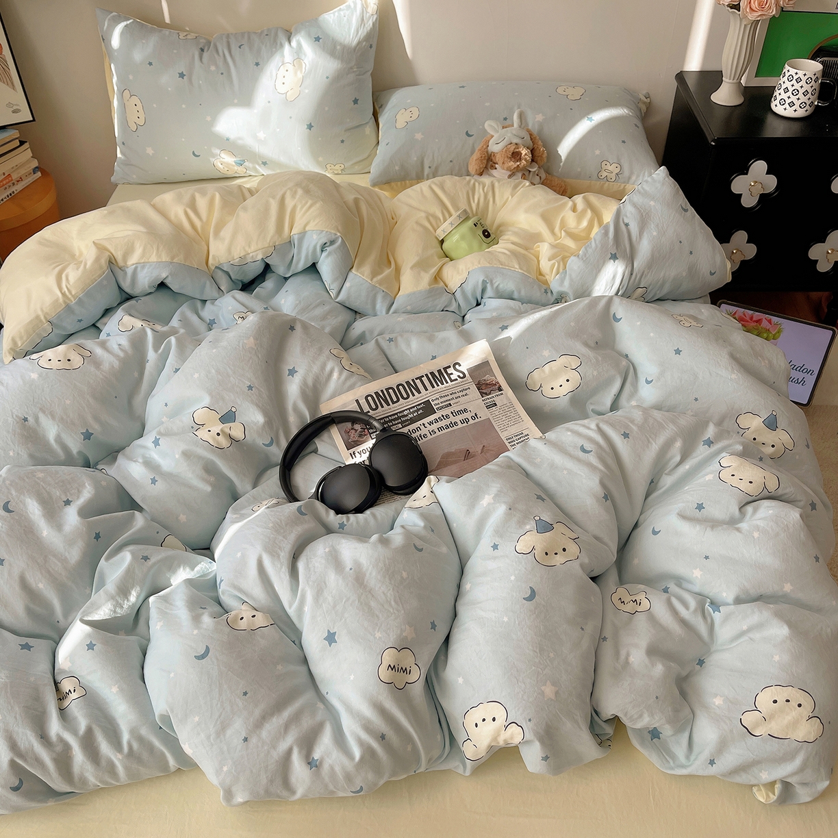 91家纺网 家纺一手货源 找家纺 沐芷 2026 【提供买家秀】A类软糯水洗棉四件套床上宿舍三件套床单被套 星空狗