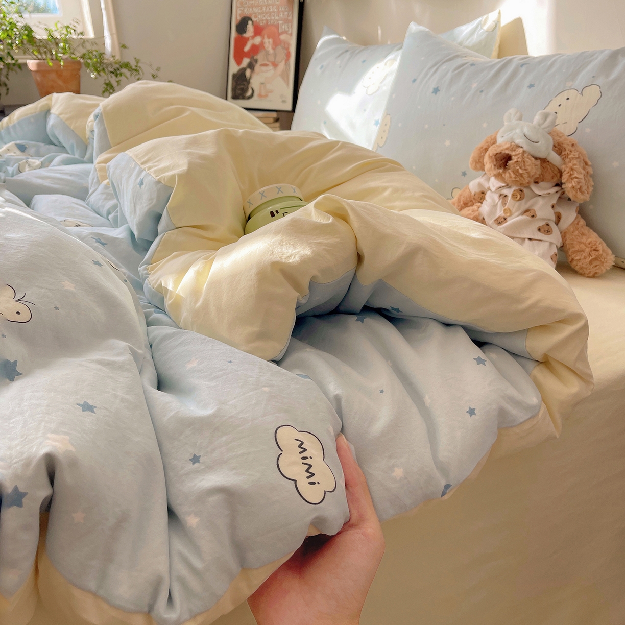 91家纺网 家纺一手货源 找家纺 沐芷 2026 【提供买家秀】A类软糯水洗棉四件套床上宿舍三件套床单被套 星空狗