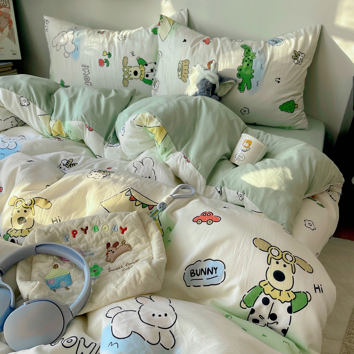 91家纺网 家纺一手货源 找家纺 沐芷 2026 【提供买家秀】A类软糯水洗棉四件套床上宿舍三件套床单被套 动物农场