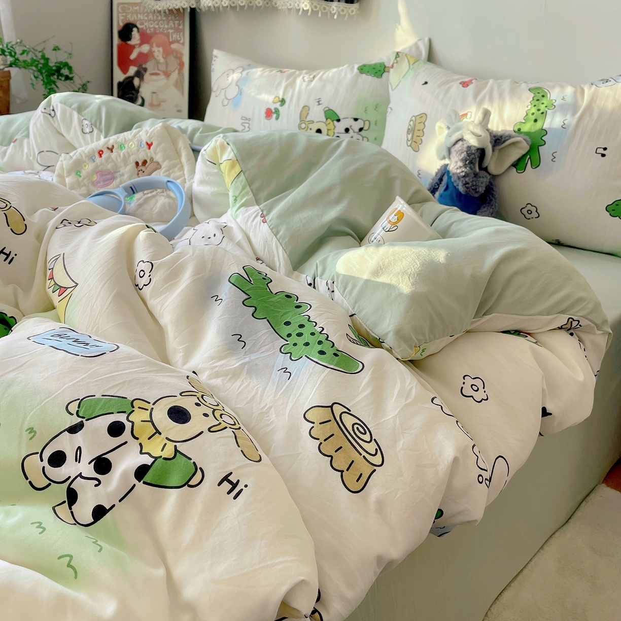 91家纺网 家纺一手货源 找家纺 沐芷 2026 【提供买家秀】A类软糯水洗棉四件套床上宿舍三件套床单被套 动物农场