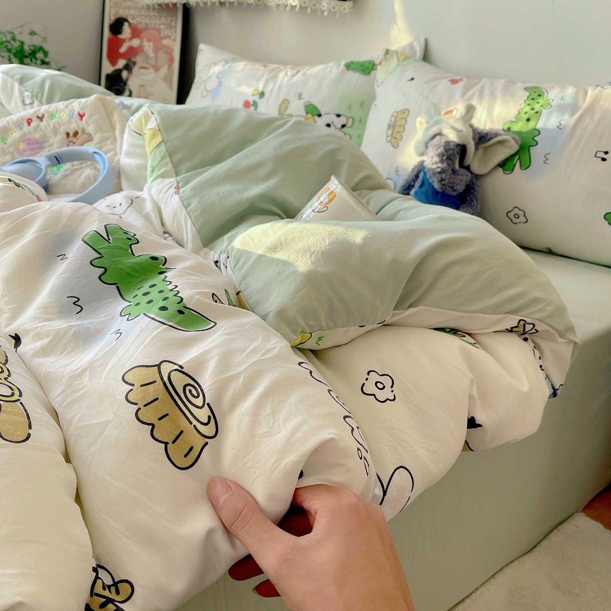 91家纺网 家纺一手货源 找家纺 沐芷 2026 【提供买家秀】A类软糯水洗棉四件套床上宿舍三件套床单被套 动物农场