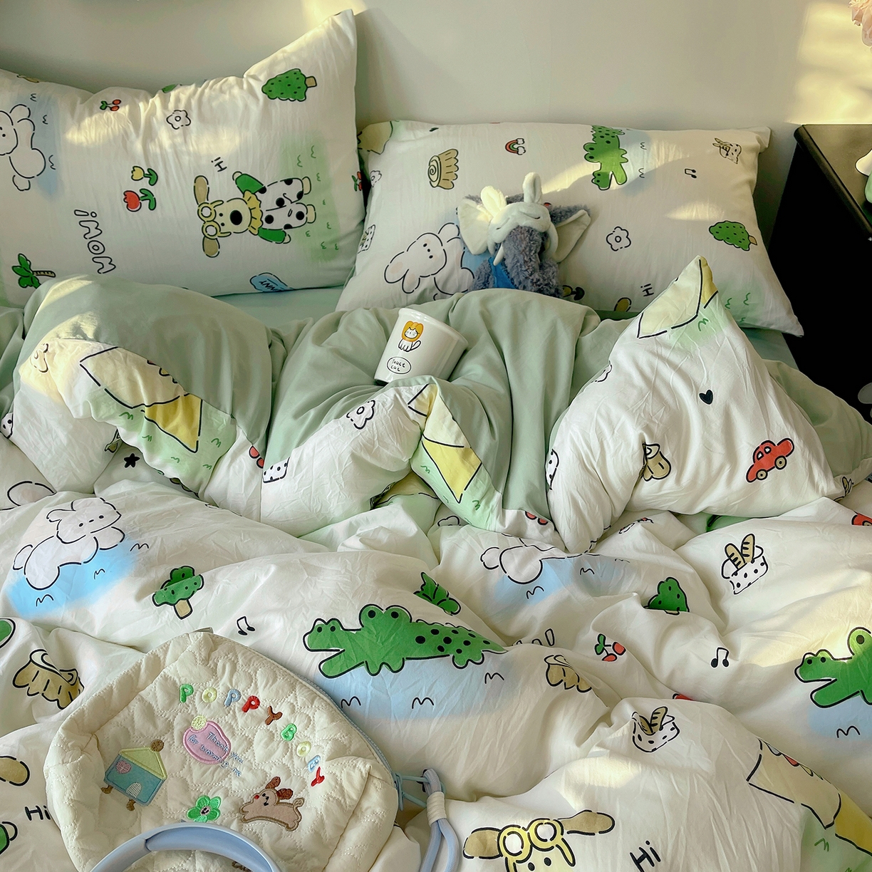 91家纺网 家纺一手货源 找家纺 沐芷 2026 【提供买家秀】A类软糯水洗棉四件套床上宿舍三件套床单被套 动物农场