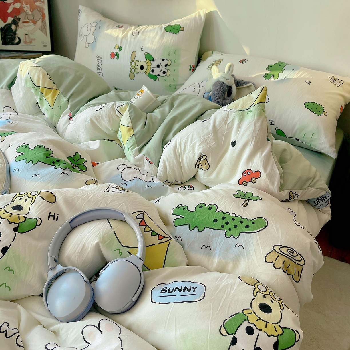 91家纺网 家纺一手货源 找家纺 沐芷 2026 【提供买家秀】A类软糯水洗棉四件套床上宿舍三件套床单被套 动物农场