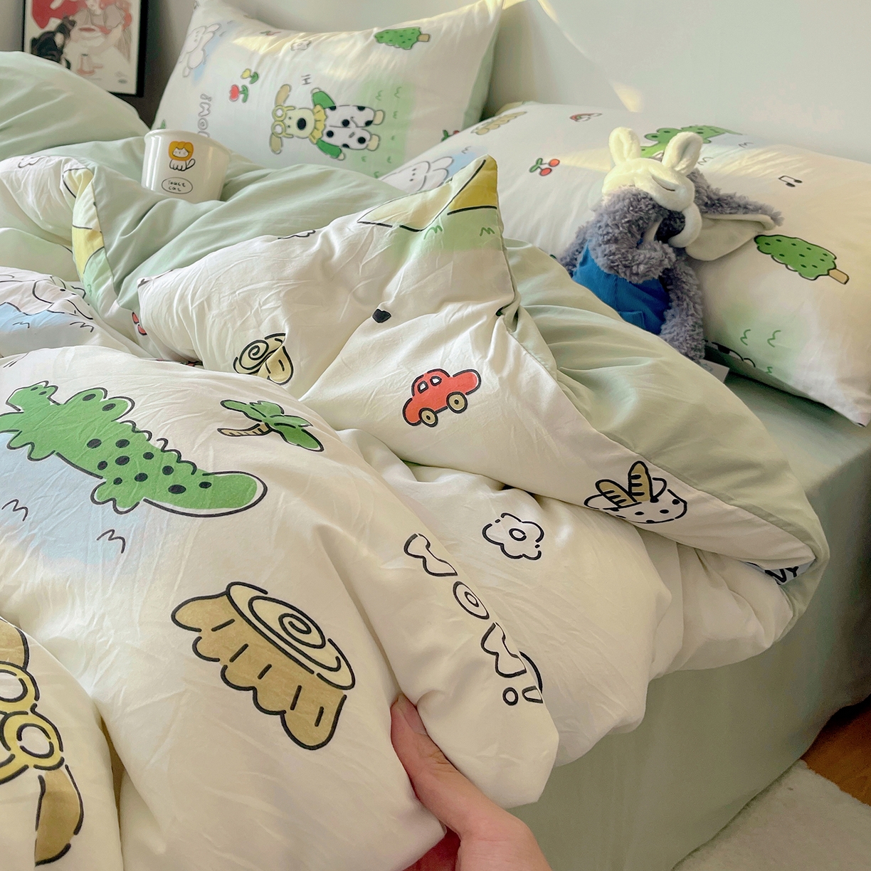 91家纺网 家纺一手货源 找家纺 沐芷 2026 【提供买家秀】A类软糯水洗棉四件套床上宿舍三件套床单被套 动物农场