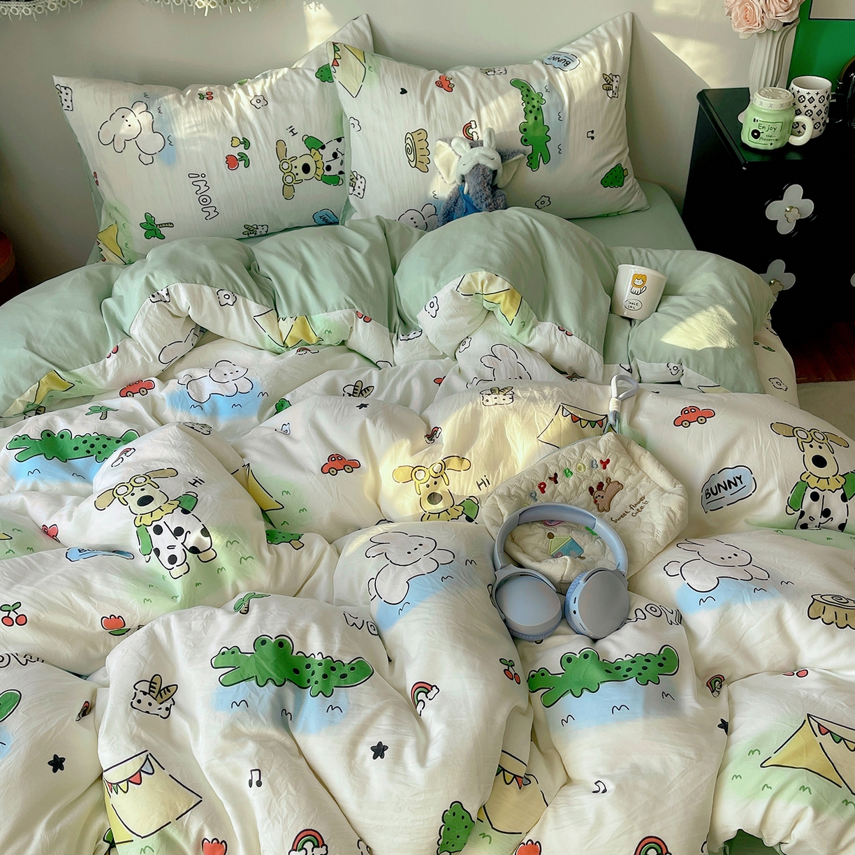 91家纺网 家纺一手货源 找家纺 沐芷 2026 【提供买家秀】A类软糯水洗棉四件套床上宿舍三件套床单被套 动物农场