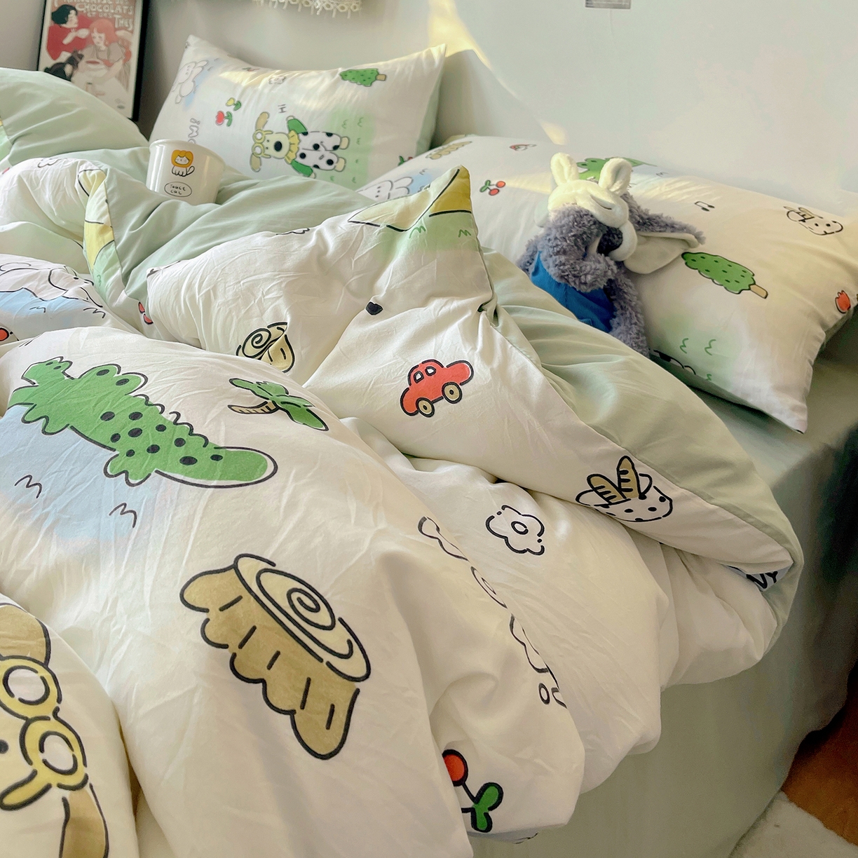 91家纺网 家纺一手货源 找家纺 沐芷 2026 【提供买家秀】A类软糯水洗棉四件套床上宿舍三件套床单被套 动物农场