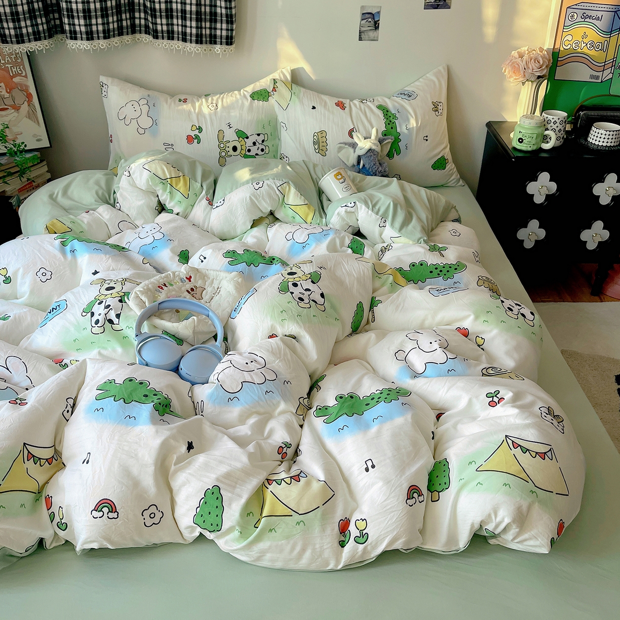 91家纺网 家纺一手货源 找家纺 沐芷 2026 【提供买家秀】A类软糯水洗棉四件套床上宿舍三件套床单被套 动物农场