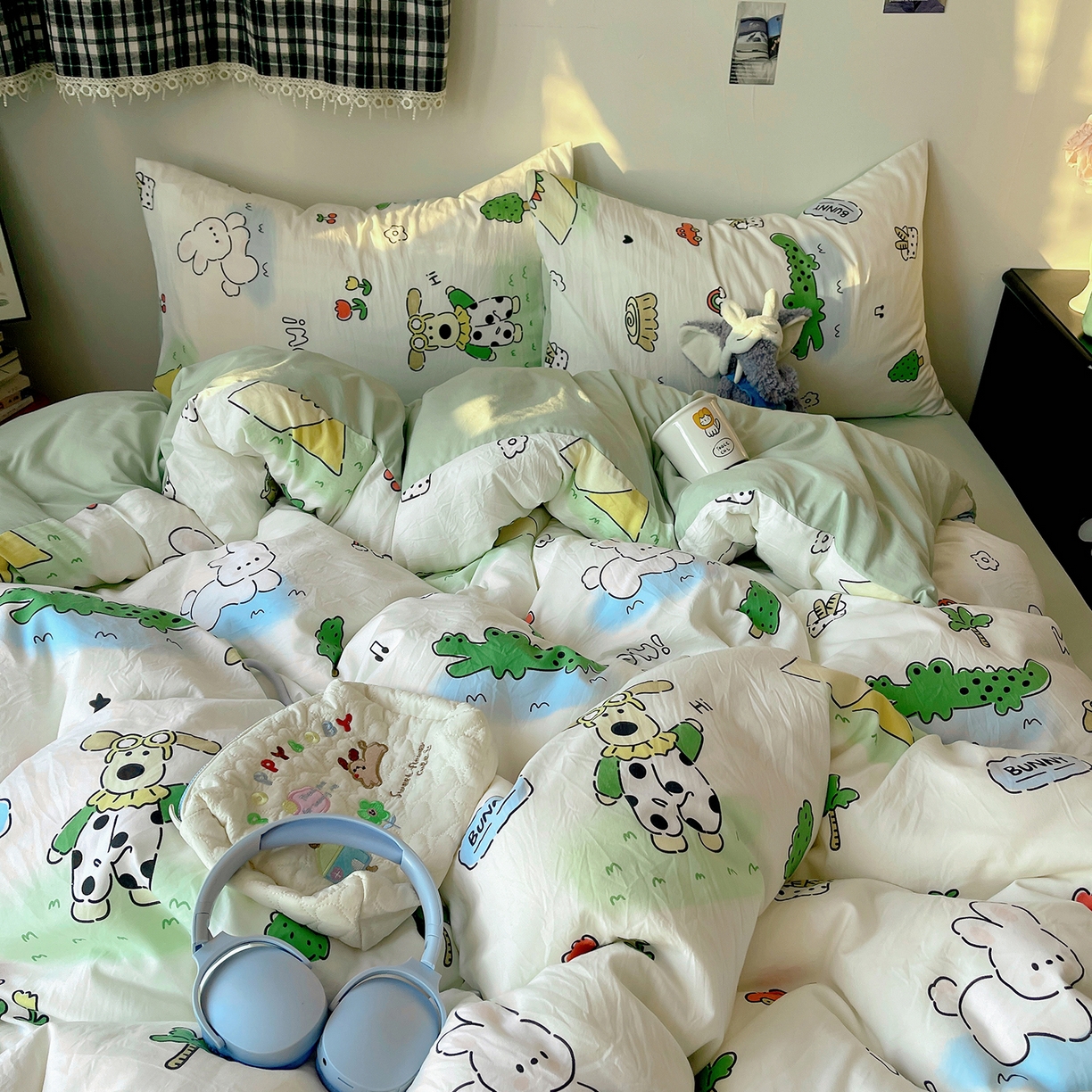 91家纺网 家纺一手货源 找家纺 沐芷 2026 【提供买家秀】A类软糯水洗棉四件套床上宿舍三件套床单被套 动物农场