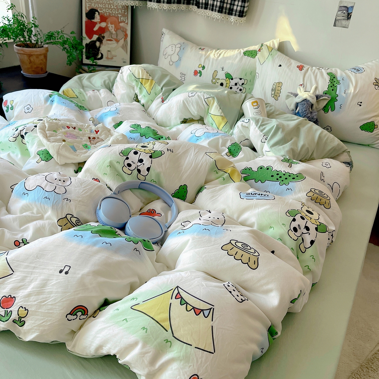 91家纺网 家纺一手货源 找家纺 沐芷 2026 【提供买家秀】A类软糯水洗棉四件套床上宿舍三件套床单被套 动物农场