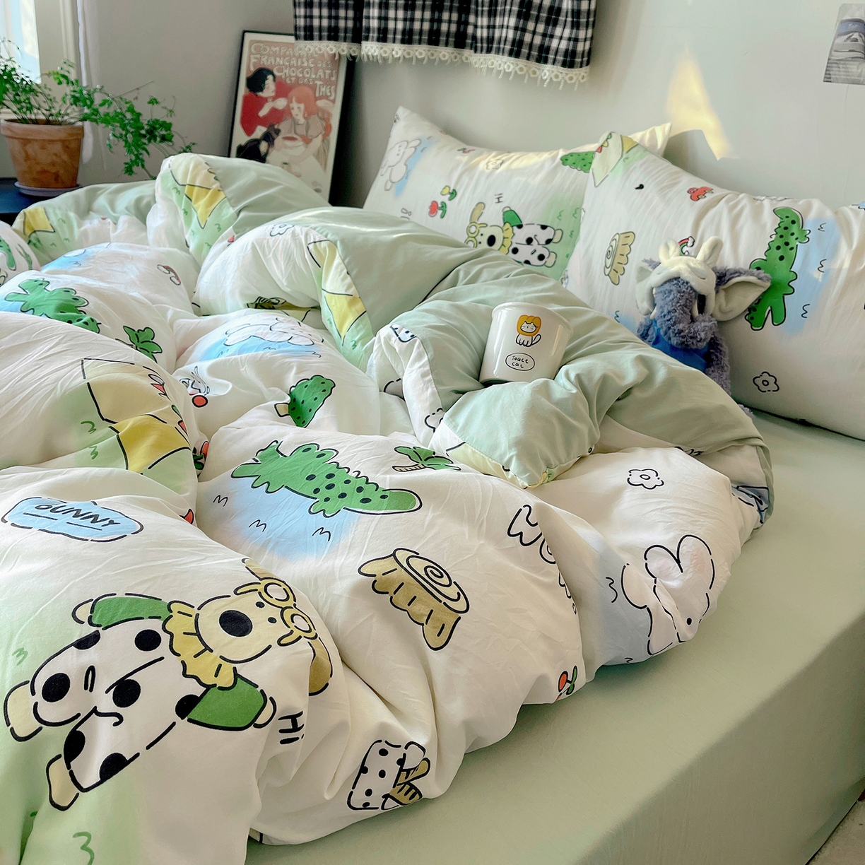 91家纺网 家纺一手货源 找家纺 沐芷 2026 【提供买家秀】A类软糯水洗棉四件套床上宿舍三件套床单被套 动物农场