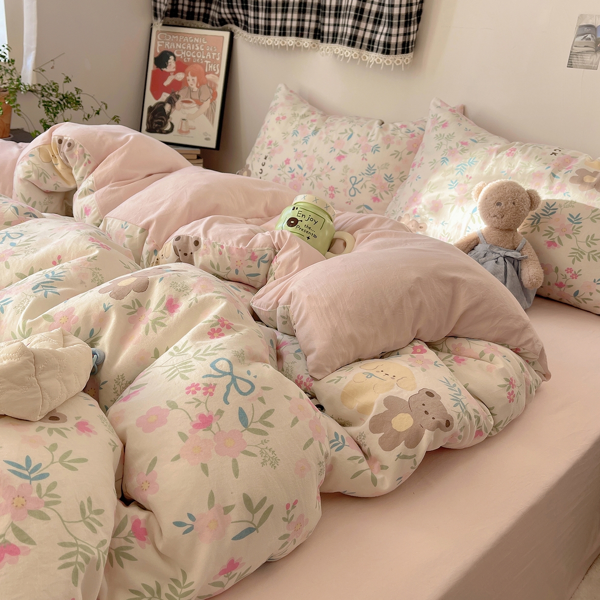 沐芷 2026 【提供买家秀】A类软糯水洗棉四件套床上宿舍三件套床单被套 花仙兔兔