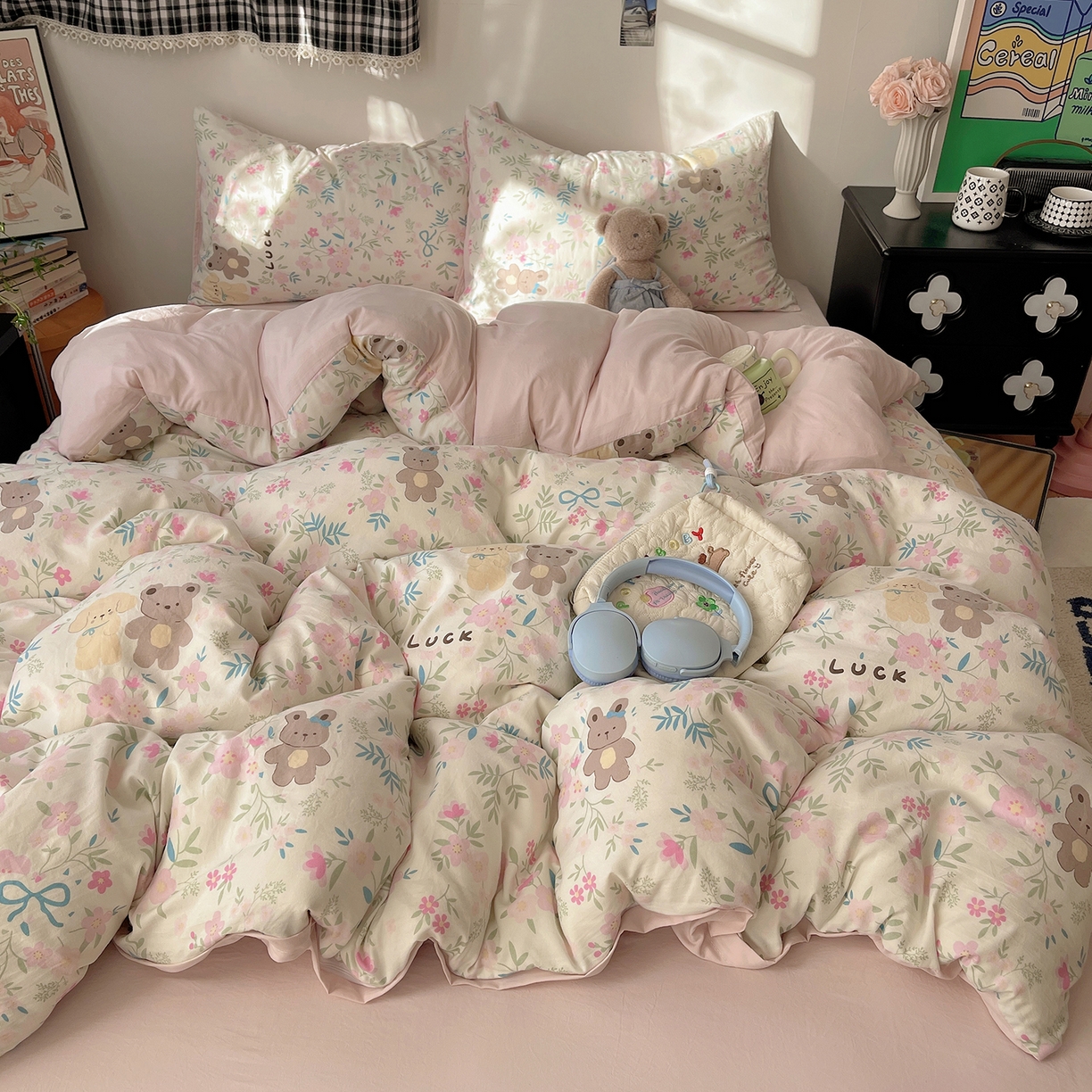 91家纺网 家纺一手货源 找家纺 沐芷 2026 【提供买家秀】A类软糯水洗棉四件套床上宿舍三件套床单被套 花仙兔兔