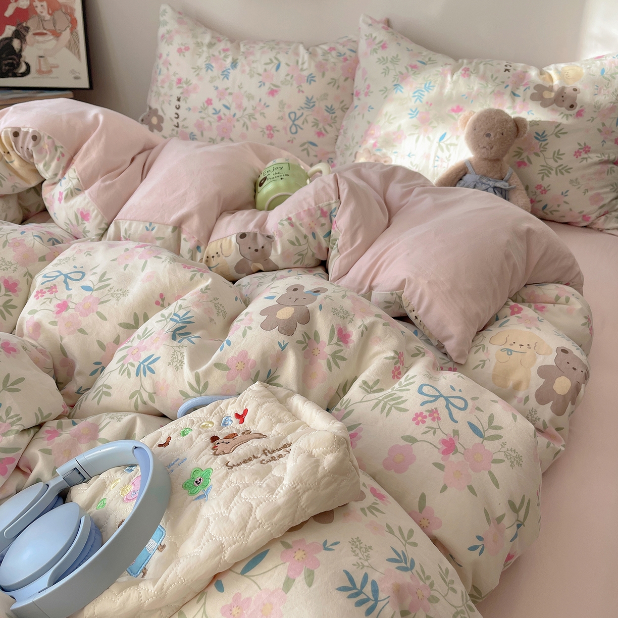 91家纺网 家纺一手货源 找家纺 沐芷 2026 【提供买家秀】A类软糯水洗棉四件套床上宿舍三件套床单被套 花仙兔兔