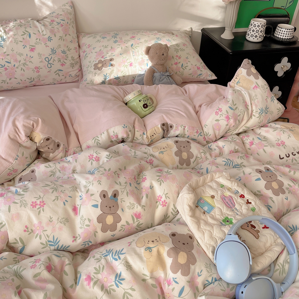 91家纺网 家纺一手货源 找家纺 沐芷 2026 【提供买家秀】A类软糯水洗棉四件套床上宿舍三件套床单被套 花仙兔兔